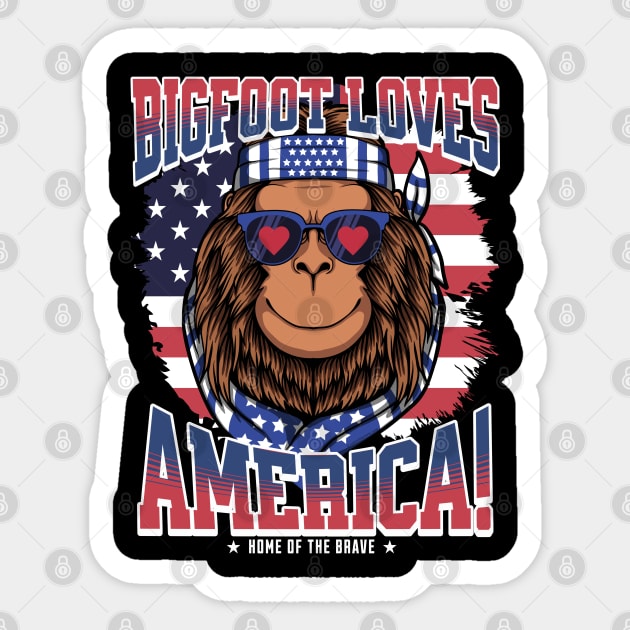 Patriotic Bigfoot Loves America! 4th of July Sticker by creative
